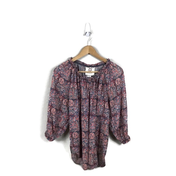 Figue Top Floral Pleated Peasant Blouse - Picture 1 of 10